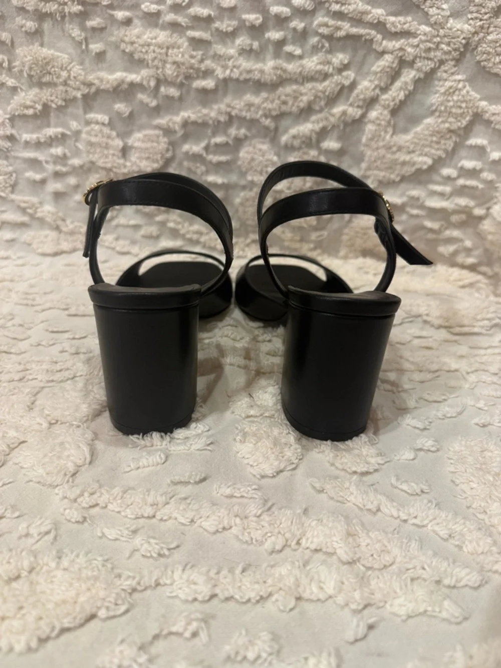 Stuart Weitzman Black Leather Block Heel Slingback Sandals #620